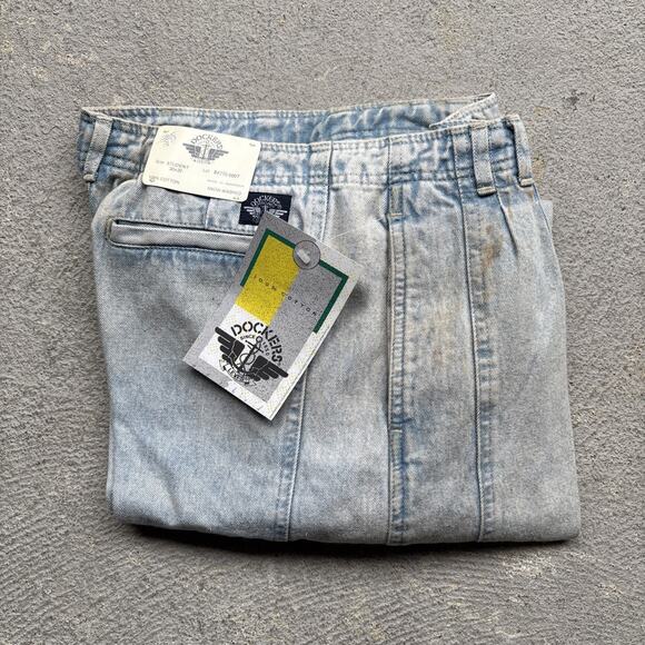 Deadstock 90s Dockers Jeans 30x32 Pleated Denim Levi’s Baggy Acid Wash Vintage - Picture 1 of 16